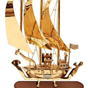 COSY LUXEE Brass Ship with Wooden Base,